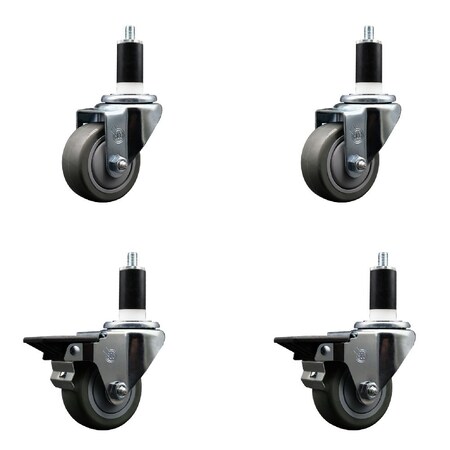 Service Caster 3'' Gray Poly Wheel Swivel 1-3/8'' Expanding Stem Caster Set 2 Brakes, 4PK SCC-EX20S314-PPUB-2-PLB-2-138